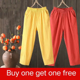 Waist Pants Women's Clothing Spring Summer 100% Cotton Linen Harem Pants Loose Ankle-Length Mom Trousers Ladies