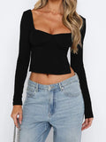 long-sleeved top with square neckline and