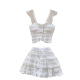 Fongt Temperament Sweet Age Reduction Short Sling Vest High Waist Fluffy Cake Skirt 2025 New Summer Suit
