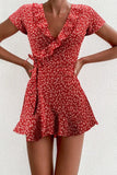 Floral Ruffles V-neck Bandage Short