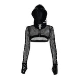 Summer New Personality Trend Blouse Women's Dark Wind Leather Printed Mesh Hoodie Blouse-Outfit