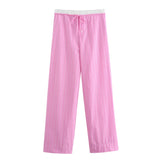 New Rolled-Edged Poplin Shirt Rolling-Edged Pajamas Style Pants Set-Outfit