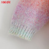 Women 2021 Fashion Rainbow Striped Knitted Sweater Jumper O Neck Female Elegant Oversize Pullovers Chic Tops
