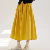 Fongt Spring Bright Yellow Dress Long Velvet Cotton Showing Thin And Comfortable Set Of Small Tight Folds Big Umbrella Skirt