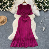 Fongt Woman Sexy Collar Short Sleeve Dress Female High-End Royal Sister Repair Hot Diamond Open Fork Long Fishtail Dress