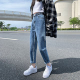 Fongt Jeans Women's Fall Women 2024 New High Waist Slim Versatile Loose Straight Dad Turnip Pants-Outfit
