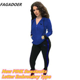 Casual Tracksuits Women Solid Two Piece Set Women Plus Size Pink Letter Embroidery Zipper Hoody Coat + Pants Sets