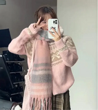 Pink Jacquard Bow Knitted Cardigan-Outfit