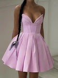 Lavender V-neck Strapless Mini Dress-Outfit