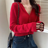 Fongt Knit Cardigan Thin Women Fall 2024 New Outside Air Conditioning Shirt Red Short Gentle Wind Jacket-Outfit