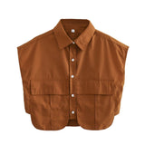 Fongt Color Y2K Women's Big Pocket Splicing Irregular Cardigan Polo Collar Shirt Top A19683