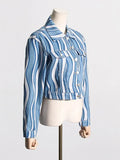 Fongt Street Short Jacket Spring 2024 New Lapel Word Button Wave Color Women's Denim Jacket-Outfit