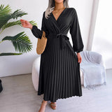 Real Shooting 2025 Spring And Summer Temperament Cross V Collar Big Swing 100 Folding Long Dress Women's