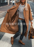 Ins Autumn And Winter Ladies Coat Woolen Super Long Loose Double Bag Lapel Simple Coat-Outfit