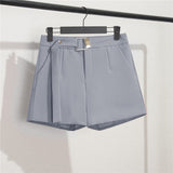 Fongt Photo Suit Shorts Female 2024 Summer New High Waist Loose Blue Five Split Pants Straight Tube Hong Kong Flavor Casual Pants-Outfit