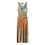 Spring Tie-Dye Printed Silk Satin Flute Dress 3031200-Outfit