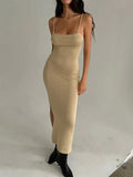 Fongt Tight Knit Dress 2023 Summer New Sexy Open-Fork Temperament Sling