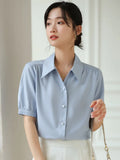 Women Shirts V-neck Short Puff Sleeve Chiffon Thin Shirt 2023 Summer Loose Button Women Tops Blouses Solid Woman