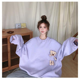 Chic Crewneck Women Sweatshirt Pullover Hoodies Solid Color Oversized Bear Female Clothes Loose Cute Kawaii