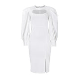 Fongt Large-Size Women's Clothing 2025 Autumn New Fashion Temperament Hollow Long Sleeve Open Fork Pure African Dress