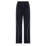 Fongt Street Style Stripe Color Design Basic Casual Pants 2023 Autumn / Winter New Elastic Waist Comfortable Woven Pants-Outfit