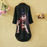 Chiffon Blouse Women 2019 Summer Digital Print Long Sun protection Shirt Female Elegant Casual Tops Chiffon Shirts