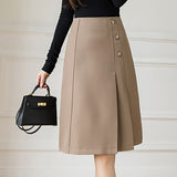 Skirts Elegant Office Lady High Street 2023 Spring OL Korean Style Button Midi A-Line Skirt Women Work Wear Falda