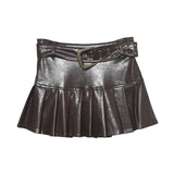Real Shooting Merard High-Rise Thin Pu Skin 100 Folded Dress Small Babes A Short Skirt With Belt