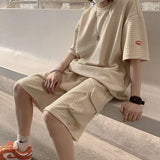 Summer Cargo Shorts Set Two Piece Loose Tracksuit Short Sleeve Tee Oversized T-shirts Men's Sets Male Chic Casual