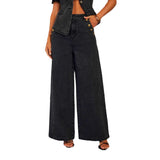 Fongt Selling New Solid Color Loose Fashion Long-Sleeved Denim Set Wide-Legged Trousers