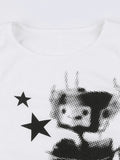 Pixel Robot Star White Cropped Tank Top-Outfit