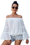 Long Dot Sleeve Chiffon Off-shoulder Off-the-neck Hollow-out Loose