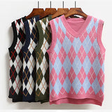 Vest Vangull Argyle Fashion Women Casual Korean Pullover Elasticity Sweater Spring Autumn Sleeveless V-Neck Tank
