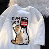 Cartoon Kitten Print Oversized T-shirt-Outfit