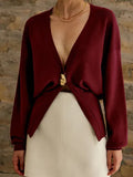 Fongt Color V-Neck Long Sleeve Open Shirt 2025 Spring And Autumn Temperament V Collar A Buckle Long Sleeve Waist Top