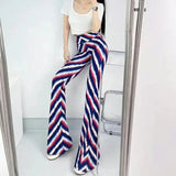 High Waist Striped Flare Pants Women Streetwear Print Tie Dye Slim Pantalones Vintage Lenggings Spodnie Aesthetic