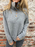 Fongt Li-Necked Knitwear In Autumn/Winter 2025 Solid Color Buttons Casual Loose Sweater For Women
