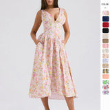 Fongt Summer New Body-Body Sling Dress Fashion Print V-Neck Temperament Dress