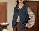 Fongt Denim Vest Vest Vest Women's Spring And Autumn Fashion Fashion New External Folding Shirt Shoulder Clip