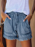 Tighten The Waist Tassel Denim Shorts Woman-Outfit