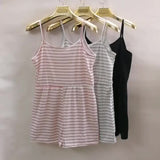Popular Style Wish Casual Cotton Striped Jumpsuit Shorts-Outfit