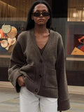 Fongt 2025 Leisurely Pure Color V-Neck Knitted Coat