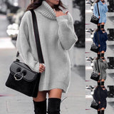 Fongt And Winter New Women's High Collar Medium Long Knit Jumper Long Sleeve Dress Sweater Women's