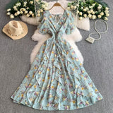 Fongt Crumlore Spun Dress Summer New Waists Thin Temperament Orange Trussed French Retro Punut Fairy Dress