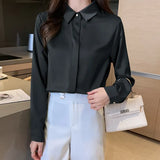 Spring Women's Shirts Satin Blouse for Women Long Sleeve Shirt Silk White Shirt OL Woman Solid Blouses Pullover Ladies