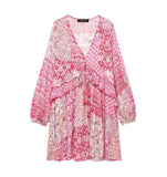 New Quilt Printed Loose Mini Dress 5029151-Outfit