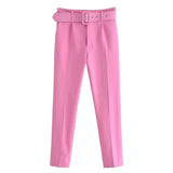 2024 New Pleated Multi-Color Harlan Pants Leisure Solid-Color Women's Pants Belt-Outfit