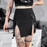 Dark Wind Spring's New Double Zipper Bag Hip Fork Goth Design Tight Half Skirt Woman-Outfit
