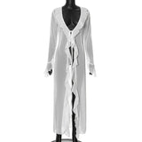 Women's 2024 Summer New Long Sleeve Lace Cardigan Sun Protection Blouse Dress Elegant Sexy Party Club Outfit-Outfit