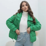 Station Down Cotton-Padded Jacket 2023 New Women's Winter Thickened Cotton-Padded Jacket Popular Style Bright Color Vertical Collar Cotton-Padded Jacket-Outfit